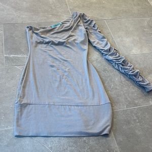 small one sleeve grey body con dress
